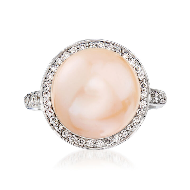 C. 1990 Vintage Mimi Milano 13.5mm Pink Cultured Pearl and .45 ct. t.w. Diamond Ring in 18kt White Gold. Size 7 image number 0
