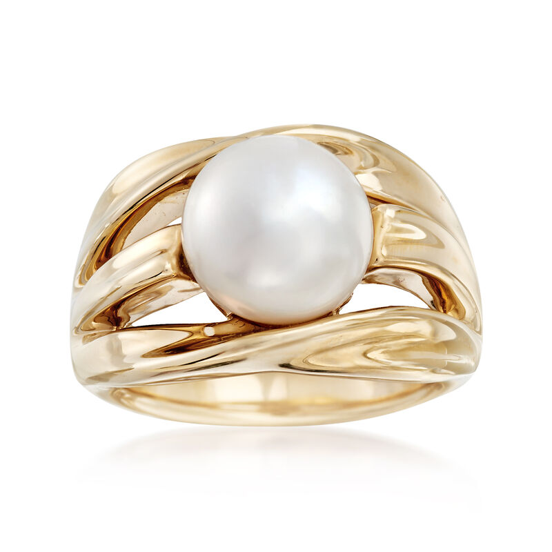 10.5-11mm Cultured Pearl Twisted Multi-Row Ring in 14kt Gold Over Sterling image number 0