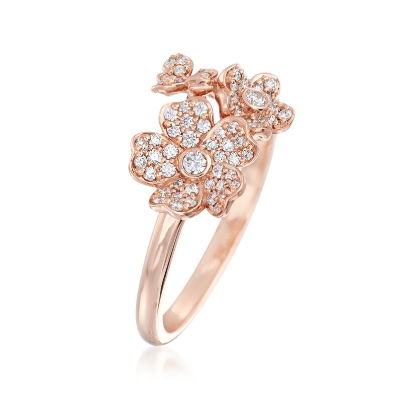 Mikimoto &quot;Cherry Blossom&quot; .23 ct. t.w. Diamond Floral Ring in 18kt Rose Gold image number 2