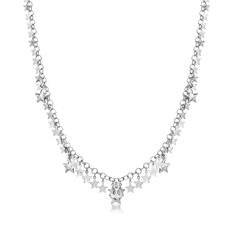Italian Sterling Silver Star Drop Necklace. 18&quot; image number 1