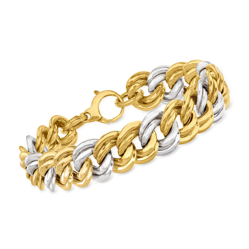 Italian 14kt Two-Tone Gold Wide-Link Bracelet image number 0