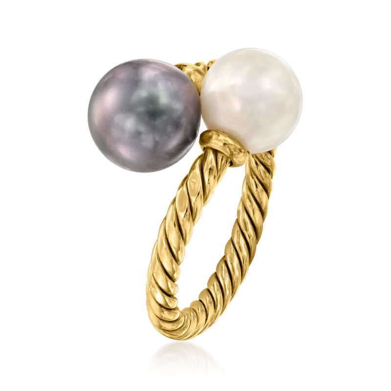 C. 2000 Vintage David Yurman 7.5-8.5mm Multicolored Cultured Pearl Bypass Ring in 18kt Yellow Gold image number 2