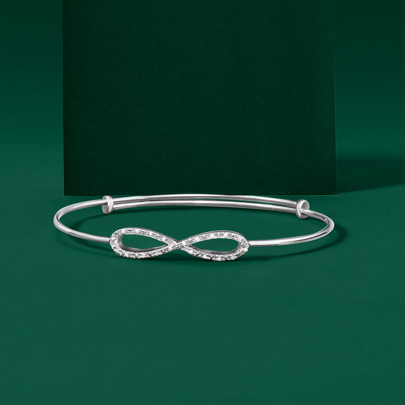 Diamond Infinity Symbol Bangle Bracelet in Sterling Silver image number 2