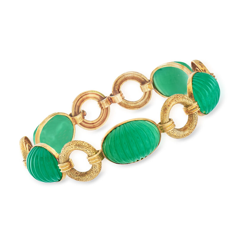 C. 1960 Vintage Green Chalcedony Bracelet in 14kt Yellow Gold image number 0
