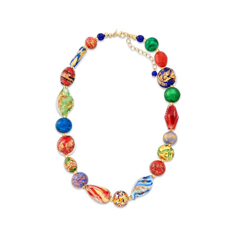 Italian Multicolored Murano Glass Bead Necklace with 18kt Gold Over Sterling image number 2
