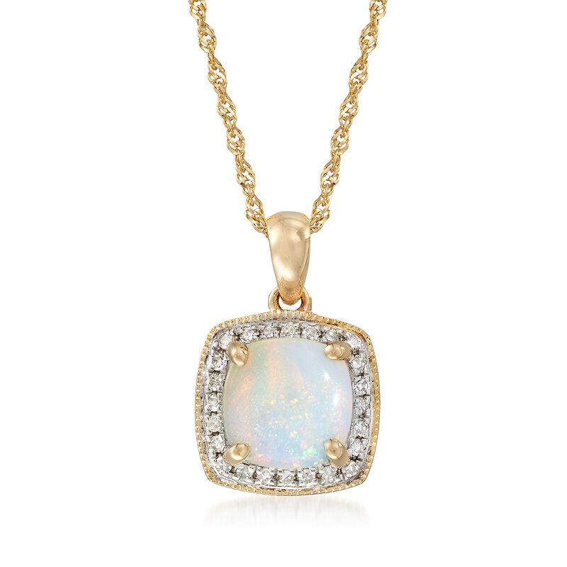 Opal Pendant Necklace with Diamond Accents in 14kt Yellow Gold. 18&quot; image number 1
