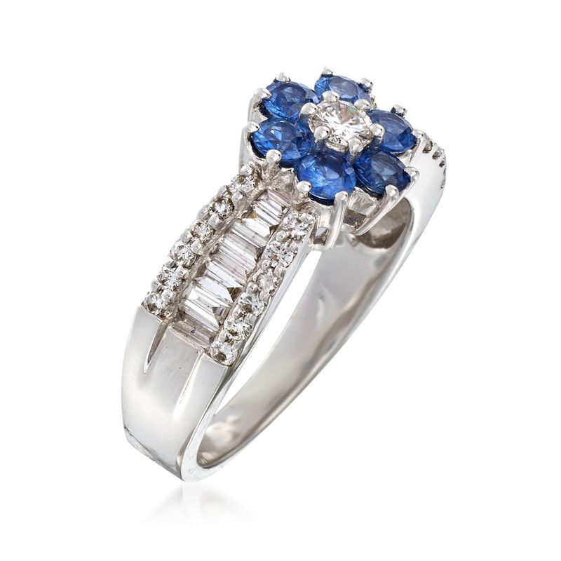 C. 2000 Vintage .95 ct. t.w. Diamond and .90 ct. t.w. Sapphire Flower Ring in 18kt White Gold. Size 6.5 image number 2