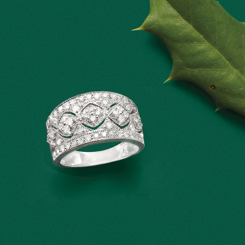 1.00 ct. t.w. Diamond Openwork Flower Ring in Sterling Silver image number 3
