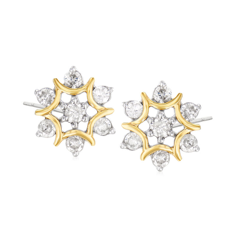 .25 ct. t.w. Diamond Floral Earrings in Sterling Silver and 14kt Yellow Gold image number 0