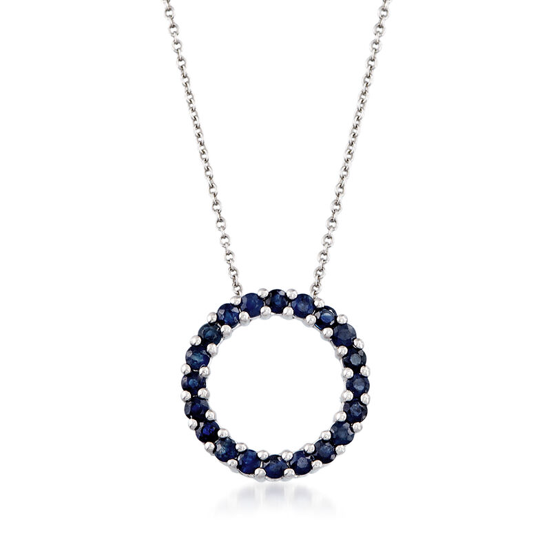 1.00 ct. t.w. Sapphire Eternity Circle Pendant Necklace in Sterling Silver. 18&quot; image number 1