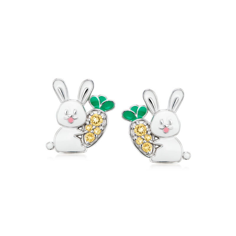 Multicolored Enamel and .20 ct. t.w. Citrine Bunny and Carrot Earrings in Sterling Silver  image number 0