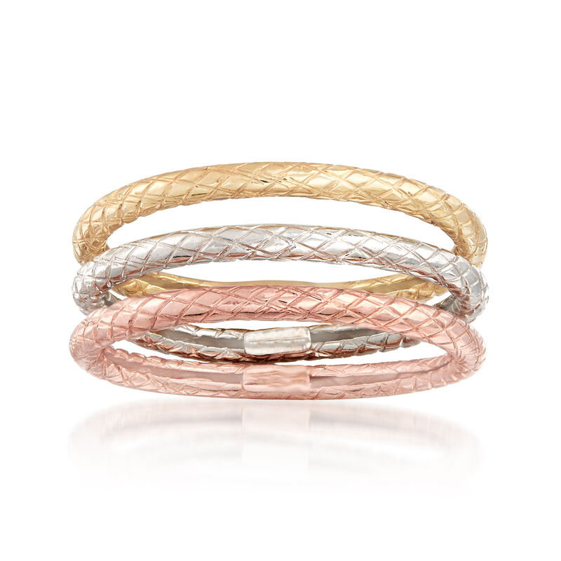 14kt Tri-Colored Gold Jewelry Set: Three Textured Bands image number 0