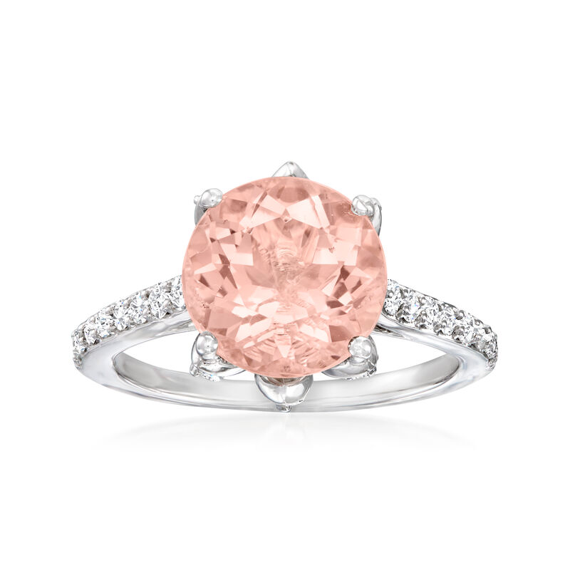 3.60 Carat Morganite Ring with .68 ct. t.w. Diamonds in 18kt White Gold image number 0
