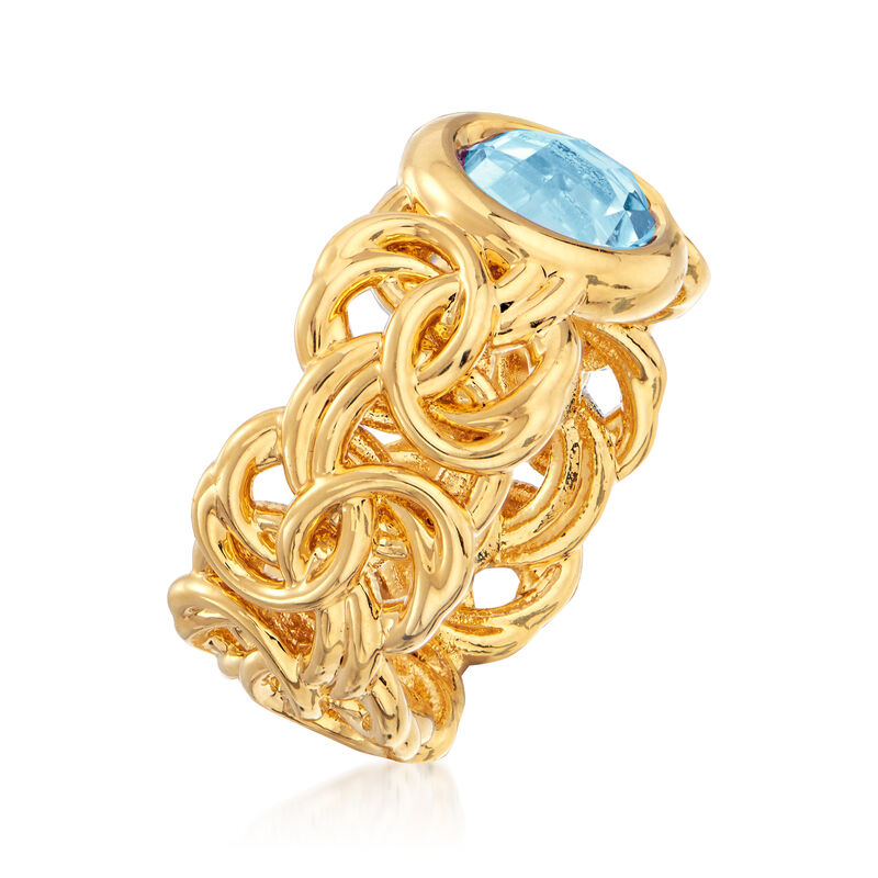 Italian Andiamo 14kt Yellow Gold and 2.30 Carat Sky Blue Topaz Byzantine Ring image number 1