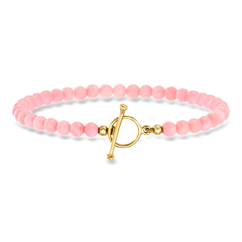 3.5-4mm Pink Coral Bead Charm-Compatible Toggle Bracelet in 18kt Gold Over Sterling image number 0