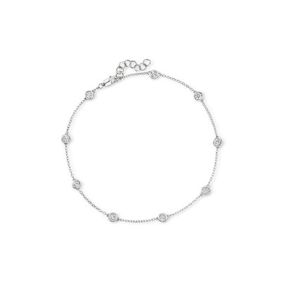1.00 ct. t.w. Bezel-Set Lab-Grown Diamond Station Anklet in Sterling Silver