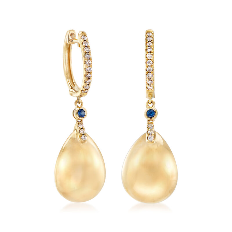 .20 ct. t.w. Diamond Teardrop Earrings with Sapphire Accents in 14kt Yellow Gold image number 2