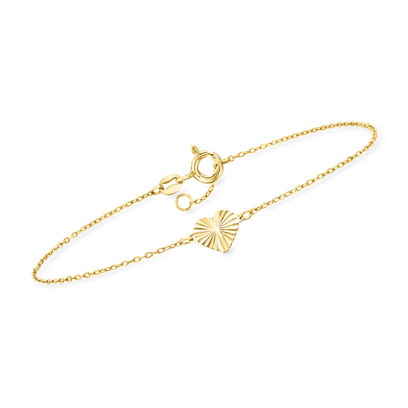 Italian 10kt Yellow Gold Diamond-Cut Heart Bracelet image number 0
