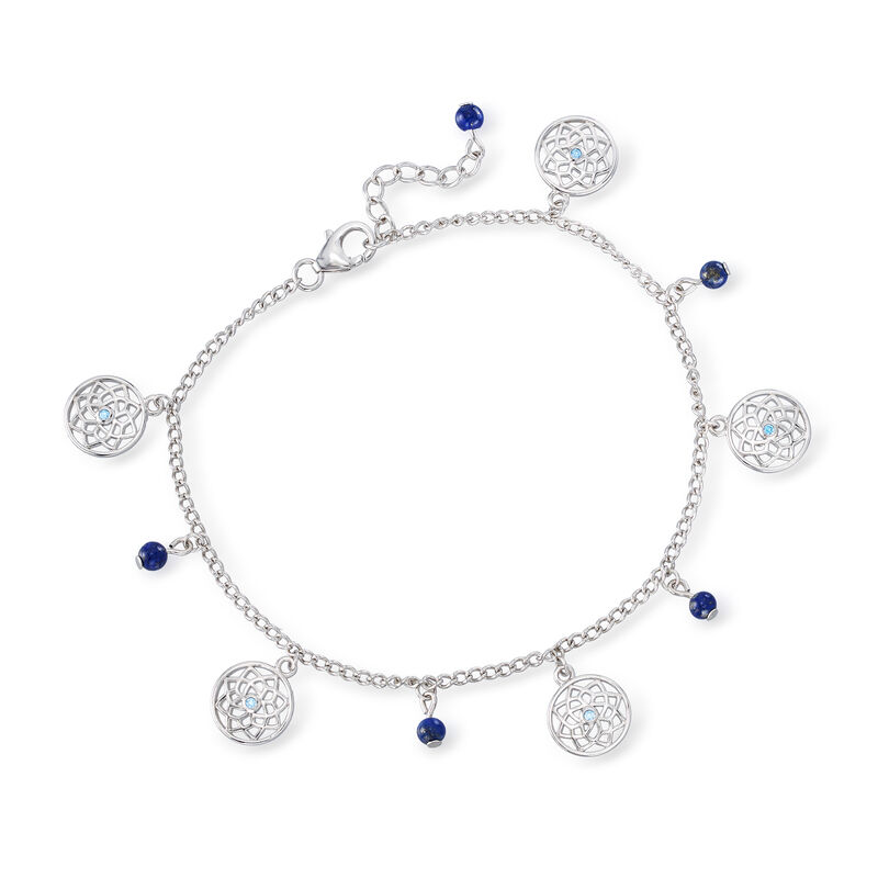 Lapis Bead Jewelry Set: Two Charm Anklets in Sterling Silver image number 2