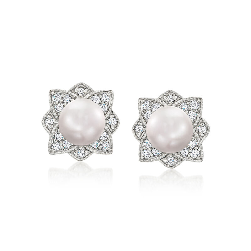 6-6.5mm Cultured Pearl North Star Earrings with .26 ct. t.w. Diamonds in Sterling Silver image number 0