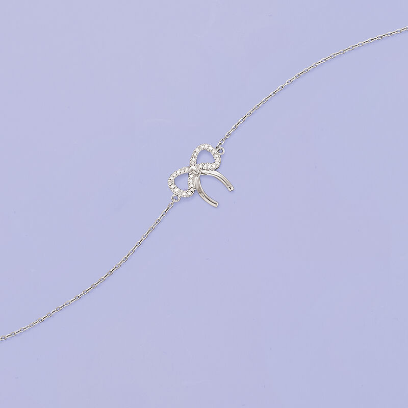 .10 ct. t.w. Diamond Bow Anklet in Sterling Silver image number 1