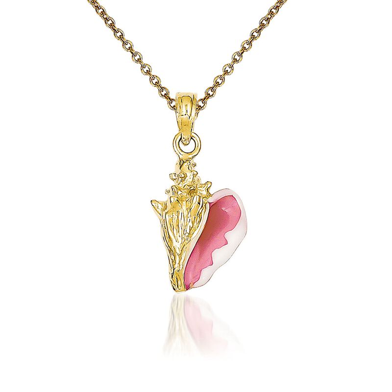 14kt Yellow Gold Conch Shell Pendant Necklace with Multicolored Enamel. 18&quot; image number 0