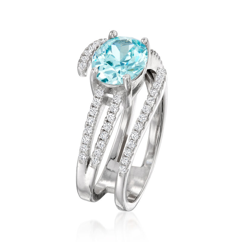 2.00 Carat Simulated Aquamarine Spiral Ring with .30 ct. t.w. CZs in Sterling Silver image number 2