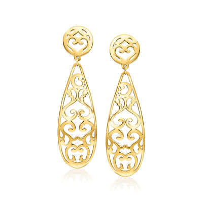 Italian 14kt Yellow Gold Floral Openwork Drop Earrings