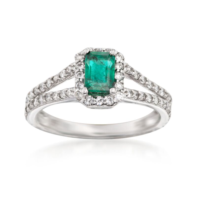 .60 Carat Emerald and .65 ct. t.w. Diamond Ring in 14kt White Gold image number 0