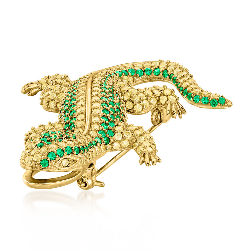 Italian 3.30 ct. t.w. Simulated Yellow Sapphire and 2.20 ct. t.w. Simulated Emerald Lizard Pin in 18kt Gold Over Sterling image number 2