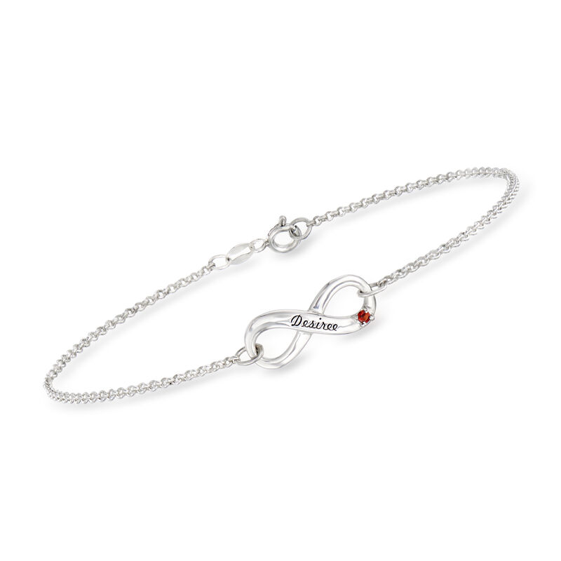 Personalized Birthstone and Name Infinity Anklet in Sterling Silver image number 2