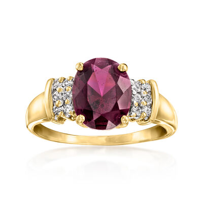 C. 1980 Vintage 3.25 Carat Garnet Ring with .25 ct. t.w. Diamonds in 14kt Yellow Gold