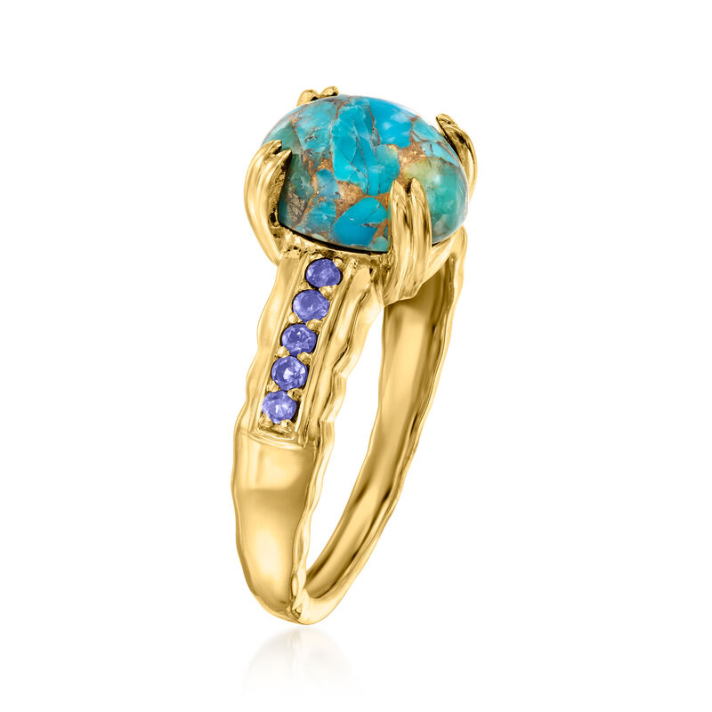 Turquoise and .10 ct. t.w. Iolite Ring in 18kt Gold Over Sterling image number 2