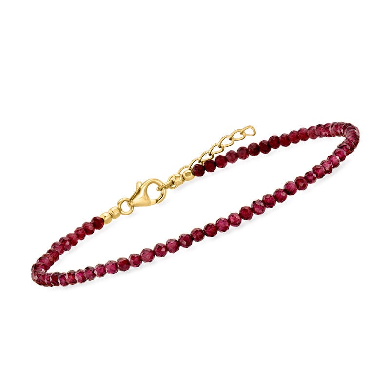 18.00 ct. t.w. Garnet Bead Anklet with 18kt Gold Over Sterling. 9" image number 2