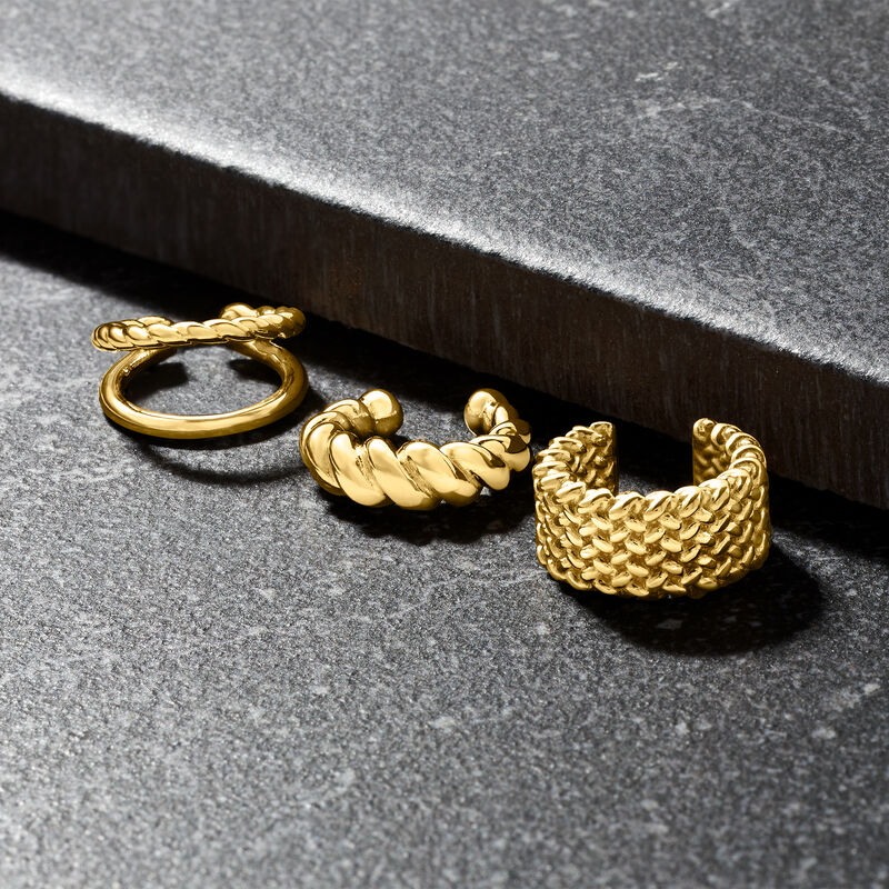 18kt Gold Over Sterling Jewelry Set: Three Ear Cuffs image number 4