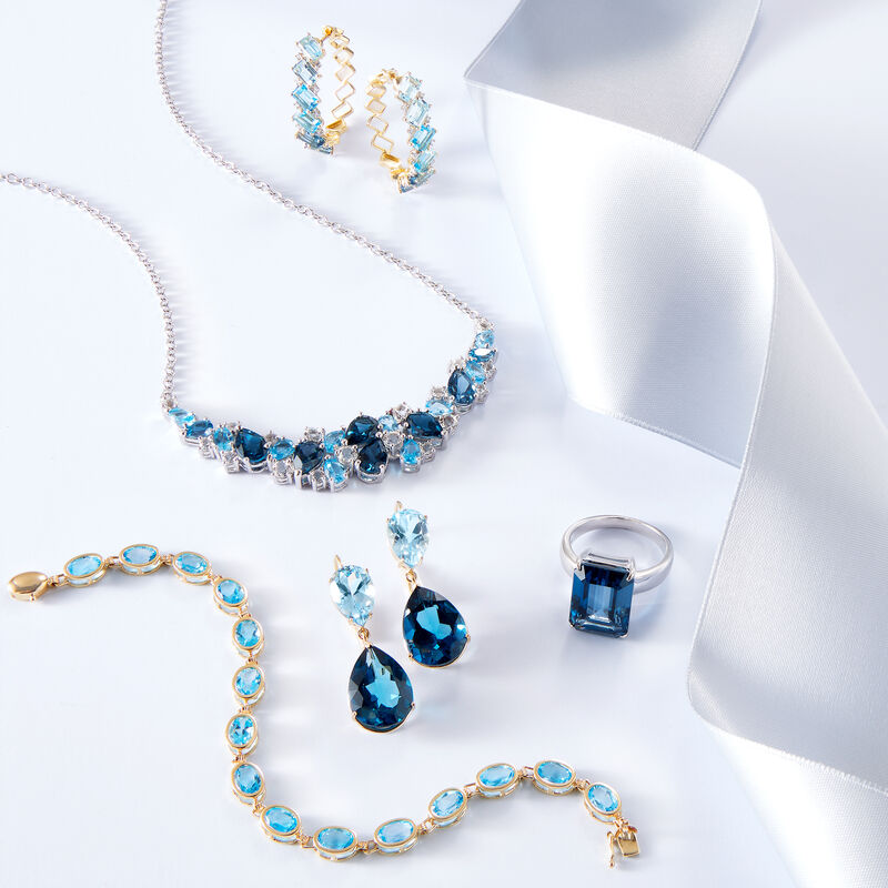 12.25 ct. t.w. London, Swiss Blue and White Topaz Collar Necklace in Sterling Silver image number 2