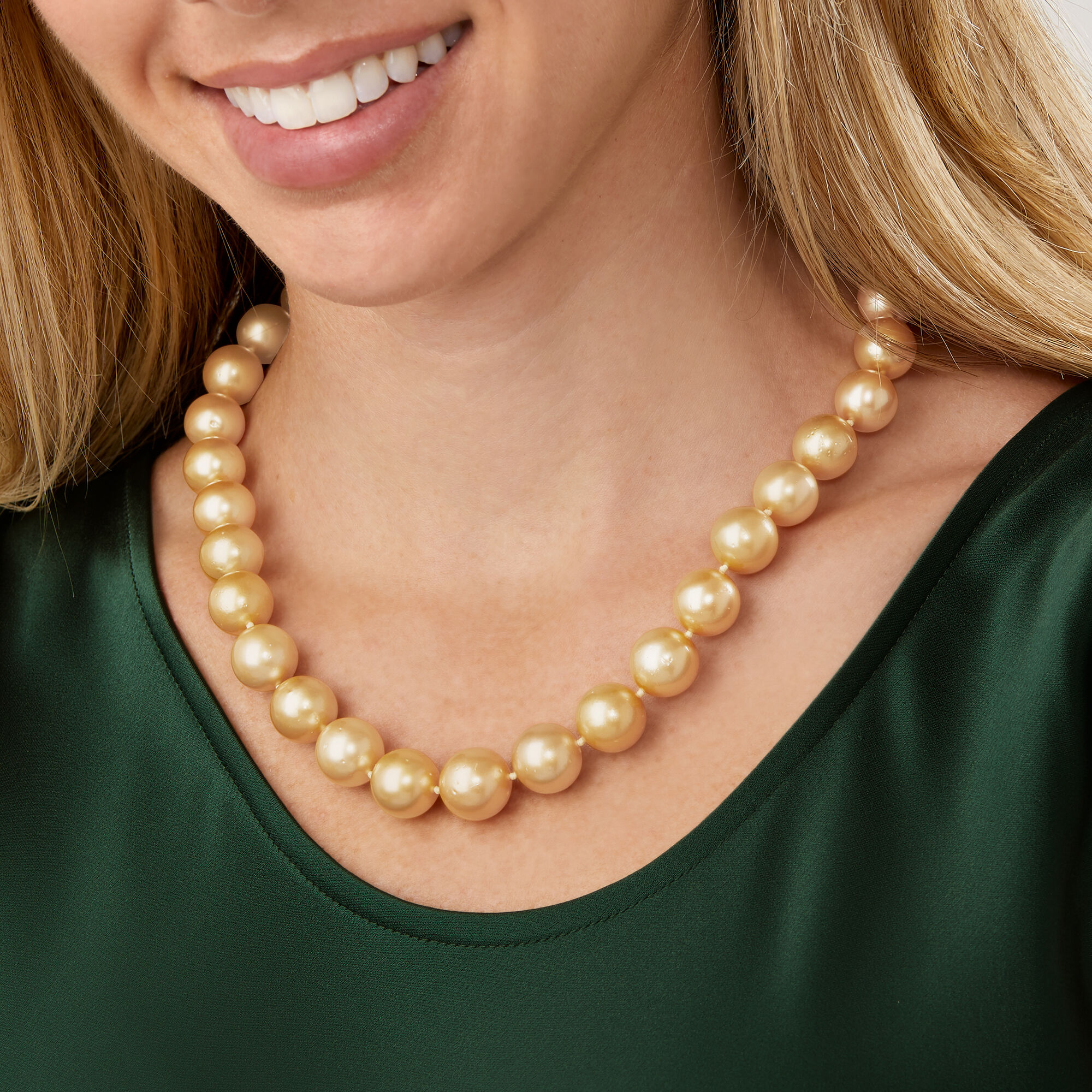 Yellow gold pearl necklaces on sale