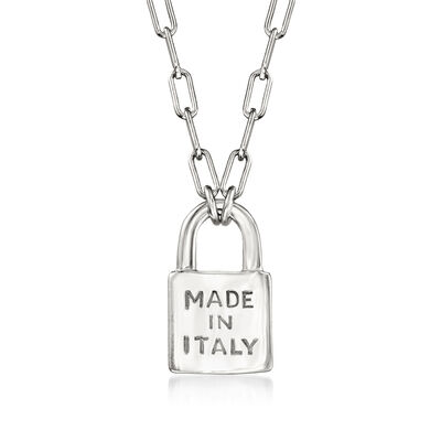 Italian Sterling Silver "Made in Italy" Lock Paper Clip Link Necklace