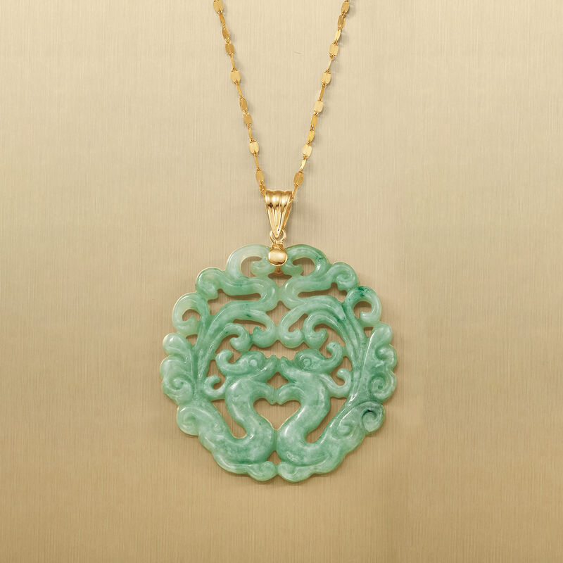 Carved Jade Phoenix Pendant with 14kt Yellow Gold image number 2