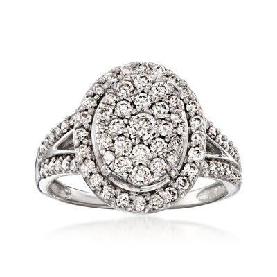 C. 1980 Vintage 1.35 ct. t.w. Diamond Oval Cluster Ring in 10kt White Gold