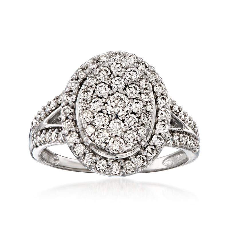 C. 1980 Vintage 1.35 ct. t.w. Diamond Oval Cluster Ring in 10kt White Gold. Size 7 image number 0