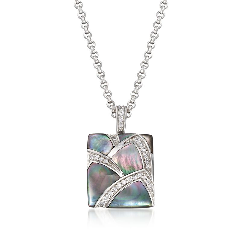 Belle Etoile &quot;Sirena&quot; Black Mother-Of-Pearl and .30 ct. t.w. CZ Pendant in Sterling Silver image number 0