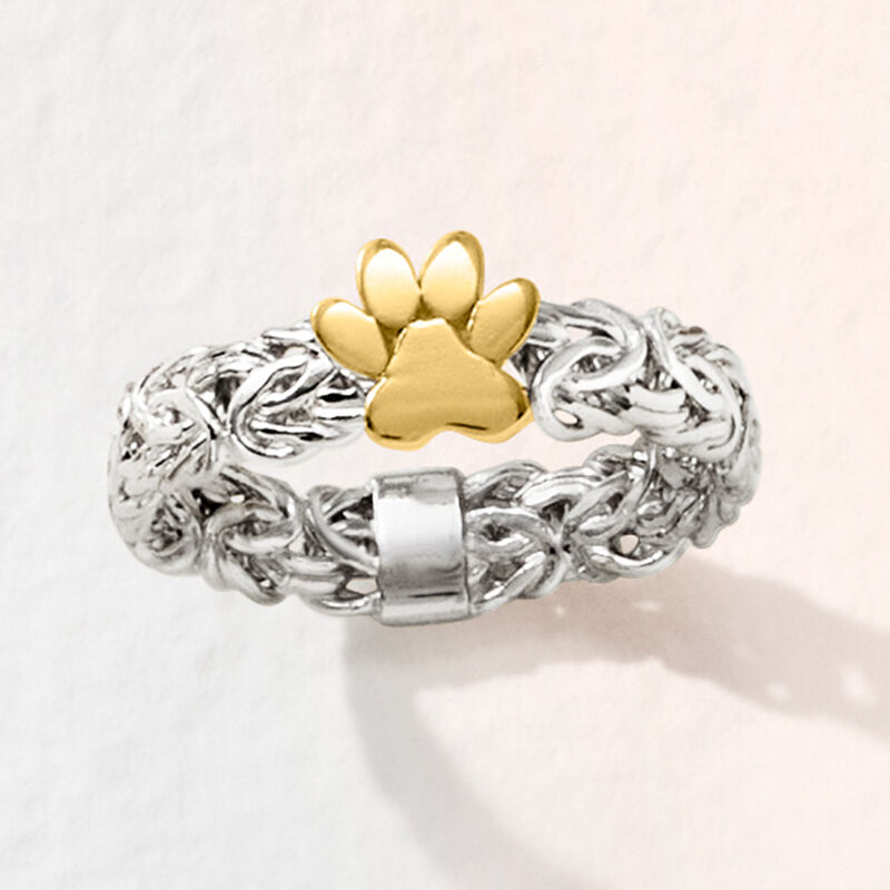 Sterling Silver and 14kt Yellow Gold Paw Print Byzantine Ring image number 3