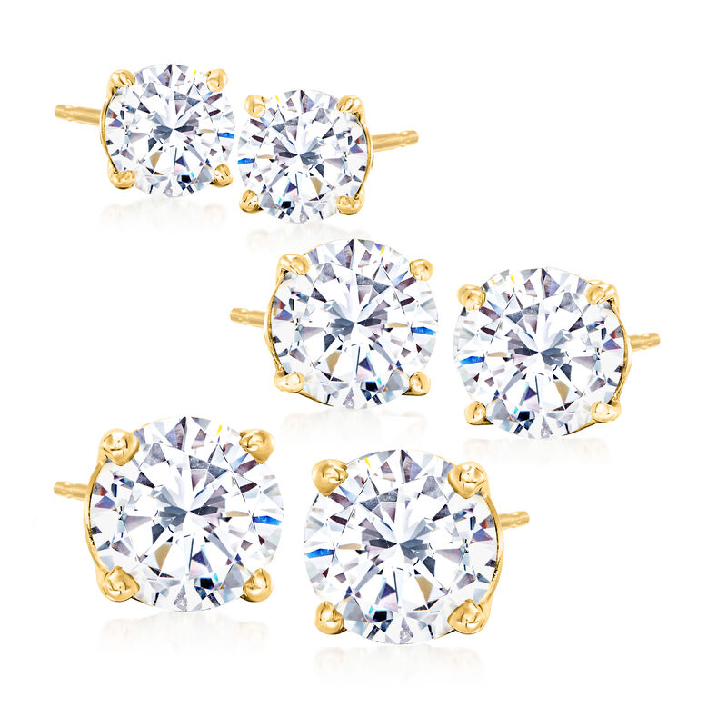 6.00 ct. t.w. CZ Jewelry Set: Three Pairs of Stud Earrings in 14kt Yellow Gold  image number 0