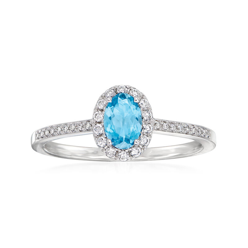 C. 1990 Vintage .27 Carat Aquamarine and .18 ct. t.w. Diamond Halo Ring in 14kt White Gold image number 0