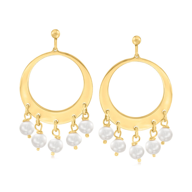 Italian 5-5.5mm Cultured Freshwater Pearl Fringe Circle Drop Earrings in 18kt Gold Over Sterling image number 0