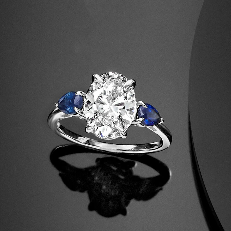 3.00 Carat Lab-Grown Diamond Ring with 1.00 ct. t.w. Sapphires in 14kt White Gold image number 5