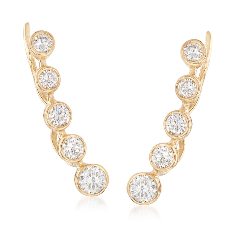 1.40 ct. t.w. Bezel-Set CZ Ear Climbers in 14kt Yellow Gold image number 0