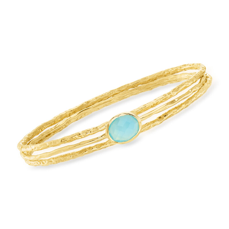 Blue Onyx Jewelry Set: Three Bangle Bracelets in 18kt Gold Over Sterling image number 0