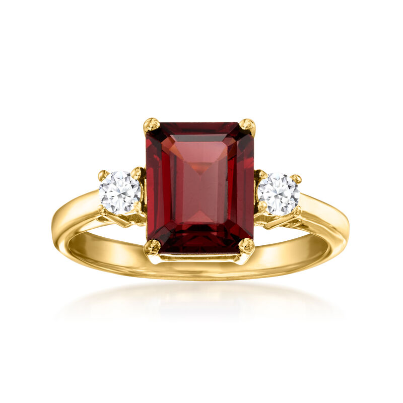 2.40 Carat Garnet Ring with .20 ct. t.w. Lab-Grown Diamonds in 18kt Gold Over Sterling image number 0